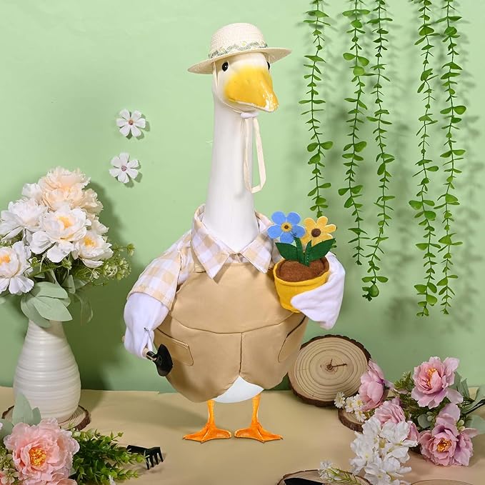 Gardener Porch Goose Outfits Spring Goose Outfit Cute Lawn Porch Goose Clothes Fits 23" Cement Plastic Goose Statue for Outdoor Garden Yard Patio Art Decor (Style1)