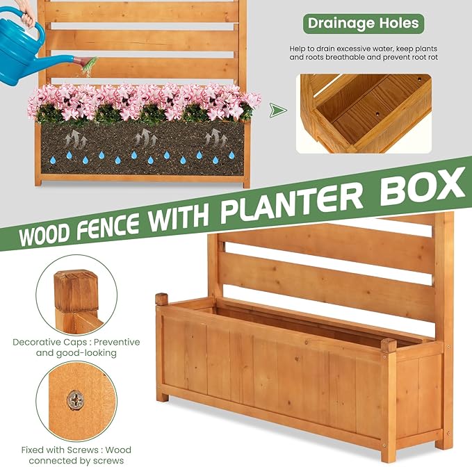 Air Conditioner Fence, Outdoor Wood Privacy Screens for Outside with Planter Box, No Dig Trash Can AC Fence Pool Equipment Enclosure Panels 36" W x 45" H (2 Panels)