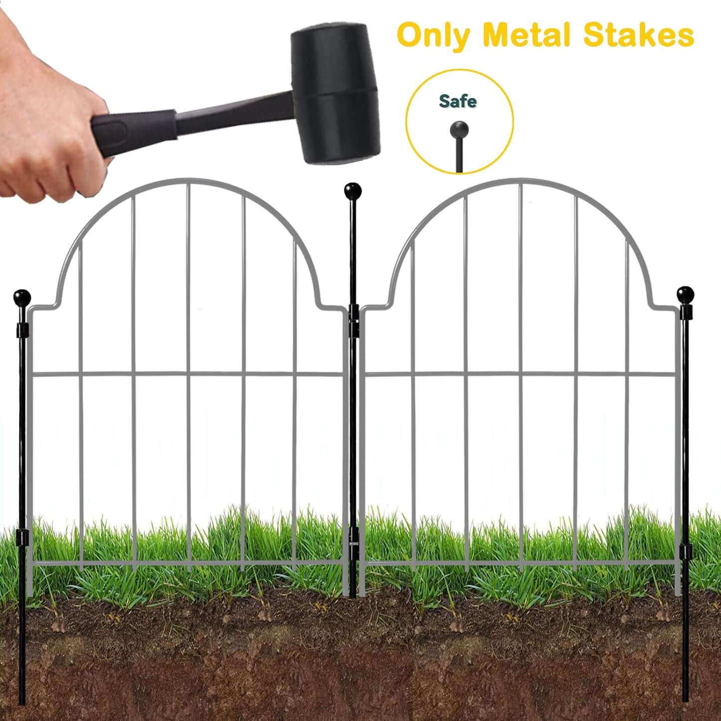 Decorative Garden Fence Stakes 3 Pack Without Fence Panels, Total 17in(H) No Dig Animal Barrier, Garden Border Edging Flower Outdoor Fences for Landscape Specialized Accessories