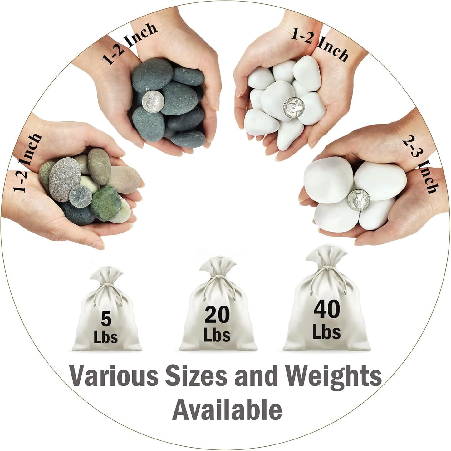 5 lbs White River Rocks, Polished Pebbles for Indoor Plants, 2-3 inch Decorative White Stones for Plants Vase Garden and Landscaping Rocks