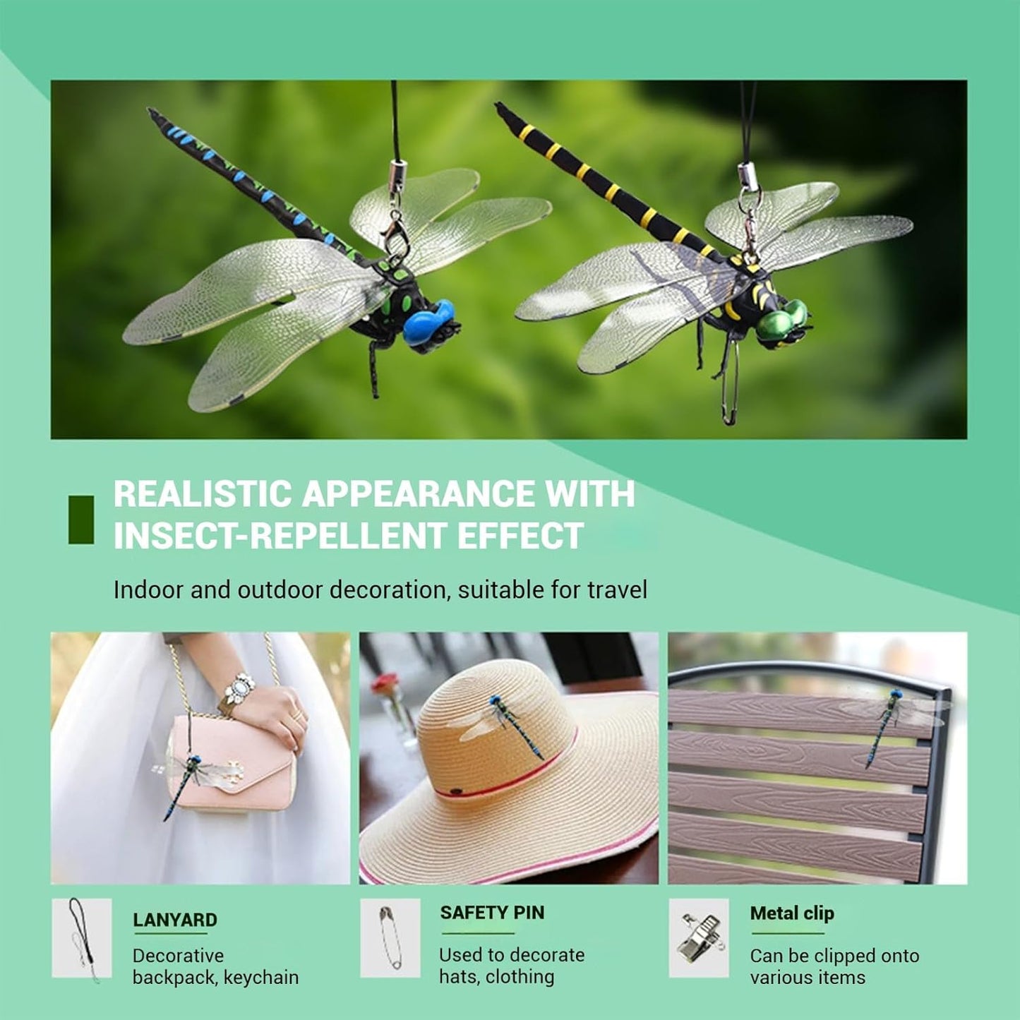 Dragon Fly Clips for Bugs Repellent, 3D Artificial Dragonfly Hat Clip, Dragonfly Garden Decor (Independent Dragon Fly 6 Pcs)