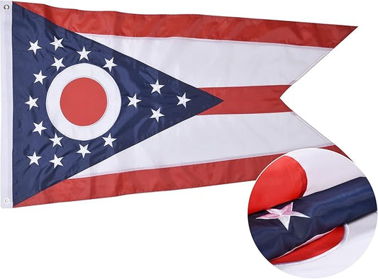 Ohio State Flag 4x6 Ft, Deluxe Embroidered Heavy Duty Polyester Durable OH Outside Flags, Indoor/Outdoor, Sewn Stripes and Brass Grommets