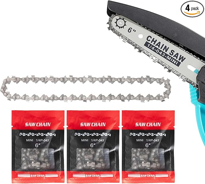 6 IN Chainsaw Chains, Chainsaw Blades 4 Pieces - 1/4" LP Pitch, .043" Gauge, 37 Drive Links, Replacement Chainsaw Chain Accessories for All 6 IN Cordless Electric Mini Chainsaws
