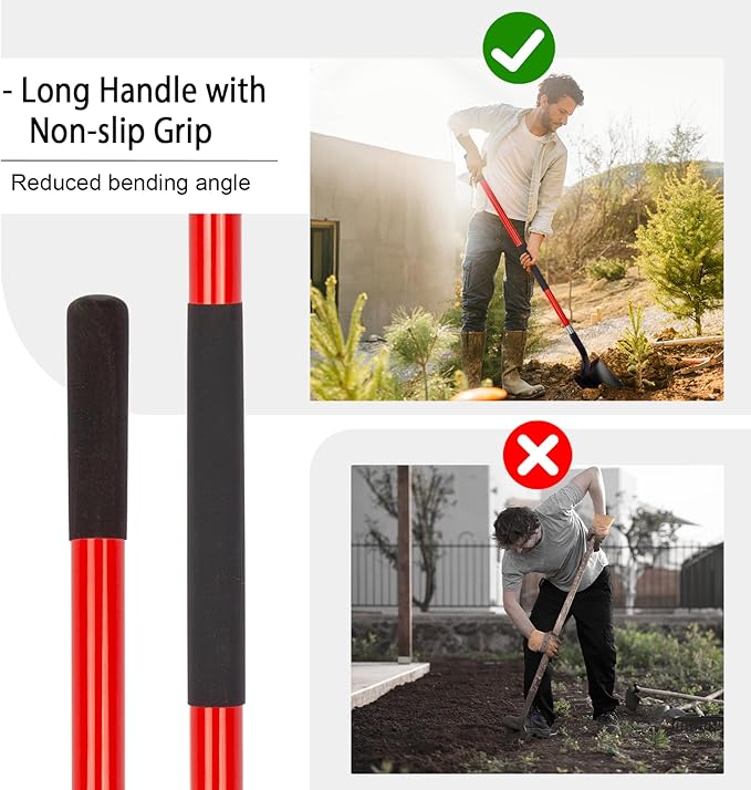 VNIMTI Heavy Duty Gardening Shovel, 56 Inch Round Blade with Fiberglass Handle (Red)