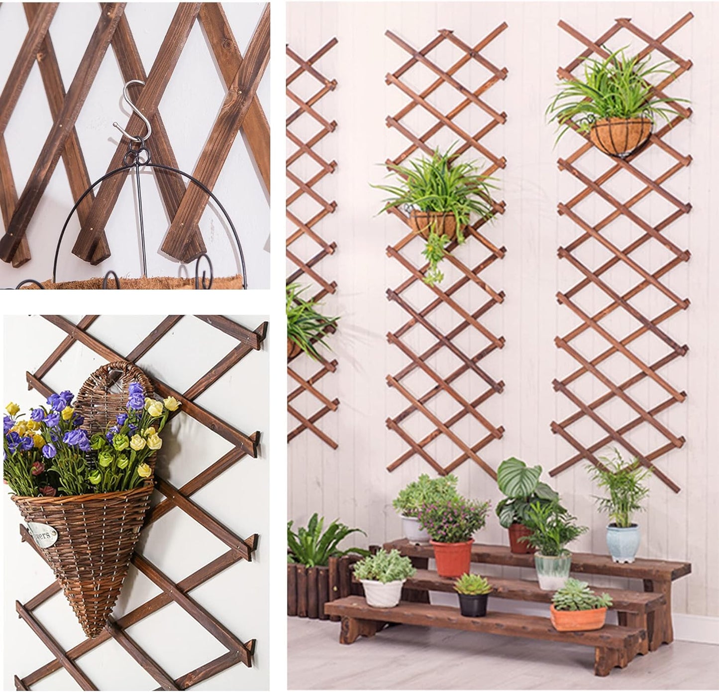 Avalution Extensible Natural Garden Wooden Fence Lattice Frame Plant Support Frame Natural Wooden Lattice Frame for Cucumber Climbing Plant Vines Ivy Rose 75"x11.8" Lattice Fence Panel(2Pack)