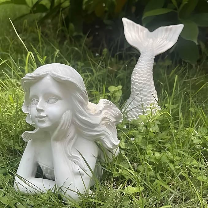 BGBWBFBR Handmade Mermaid Statue Set with Blue and White Starfish: A Beautiful Addition to Your Home Décor, ry-001