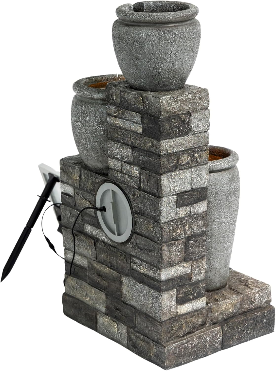 Teamson Home 30.7" 4-Tier Cascading Bowl Solar Powered Water Fountain for Outdoor Living Spaces, Gray