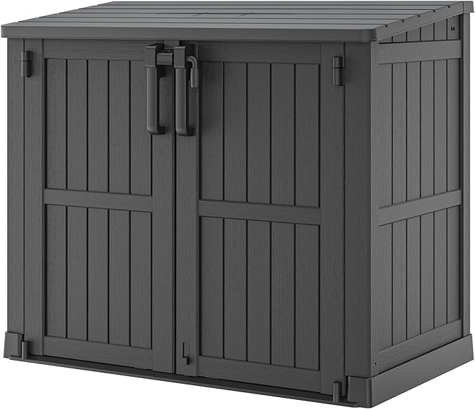 Outdoor Storage Shed 36 Cu. Ft. Resin Garden Horizontal Storage Extra Large Capacity Weather Resistant Storage Box, Lockable Resin Waterproof Shed, Black