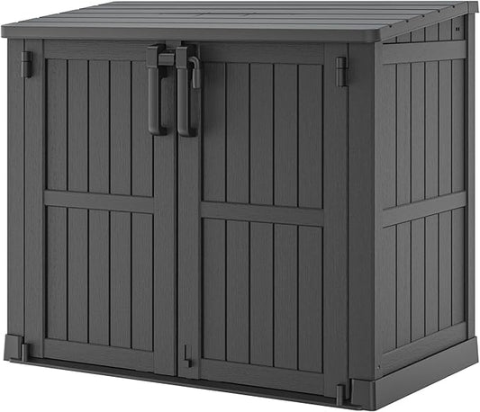Outdoor Storage Shed 36 Cu. Ft. Resin Garden Horizontal Storage Extra Large Capacity Weather Resistant Storage Box, Lockable Resin Waterproof Shed, Black