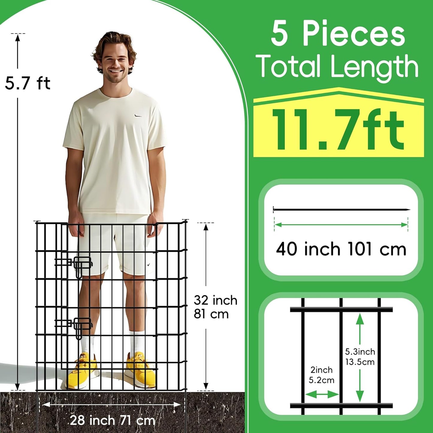 ARIFARO Decorative Garden Fence 4 Panels+1Gate 32in(H) x28in(W) No dig Animal Barrier Fencing,Pet Fence Rustproof Metal Wire Fencing Panel Border for Dog,Rabbits, and Patio(with gate)