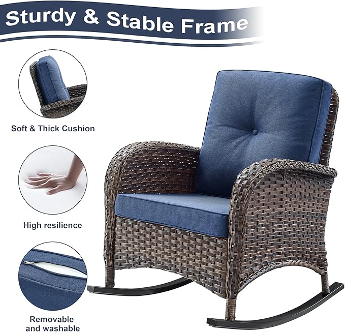 HUMMUH 7-Piece Outdoor Patio Furniture PE Wicker Patio Conversation Set,High Back Patio Couch with Ottomans Outdoor Rocking Chairs with Tables for Backyard,Porch,Deck