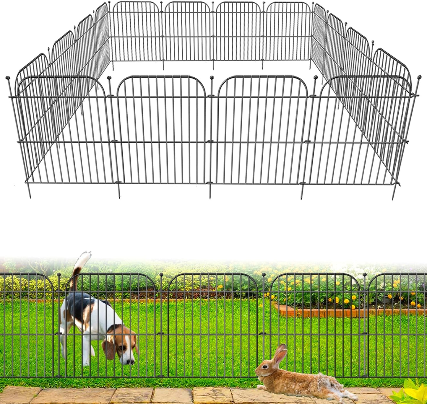 5 Panels No Dig Decorative Garden Fence for Yard, 24 in(H) x 10 ft(L) Rustproof Metal Wire Fence Border with Patio Temporary Ground Stakes, Animal Barrier Fencing for Dog and Small Pets