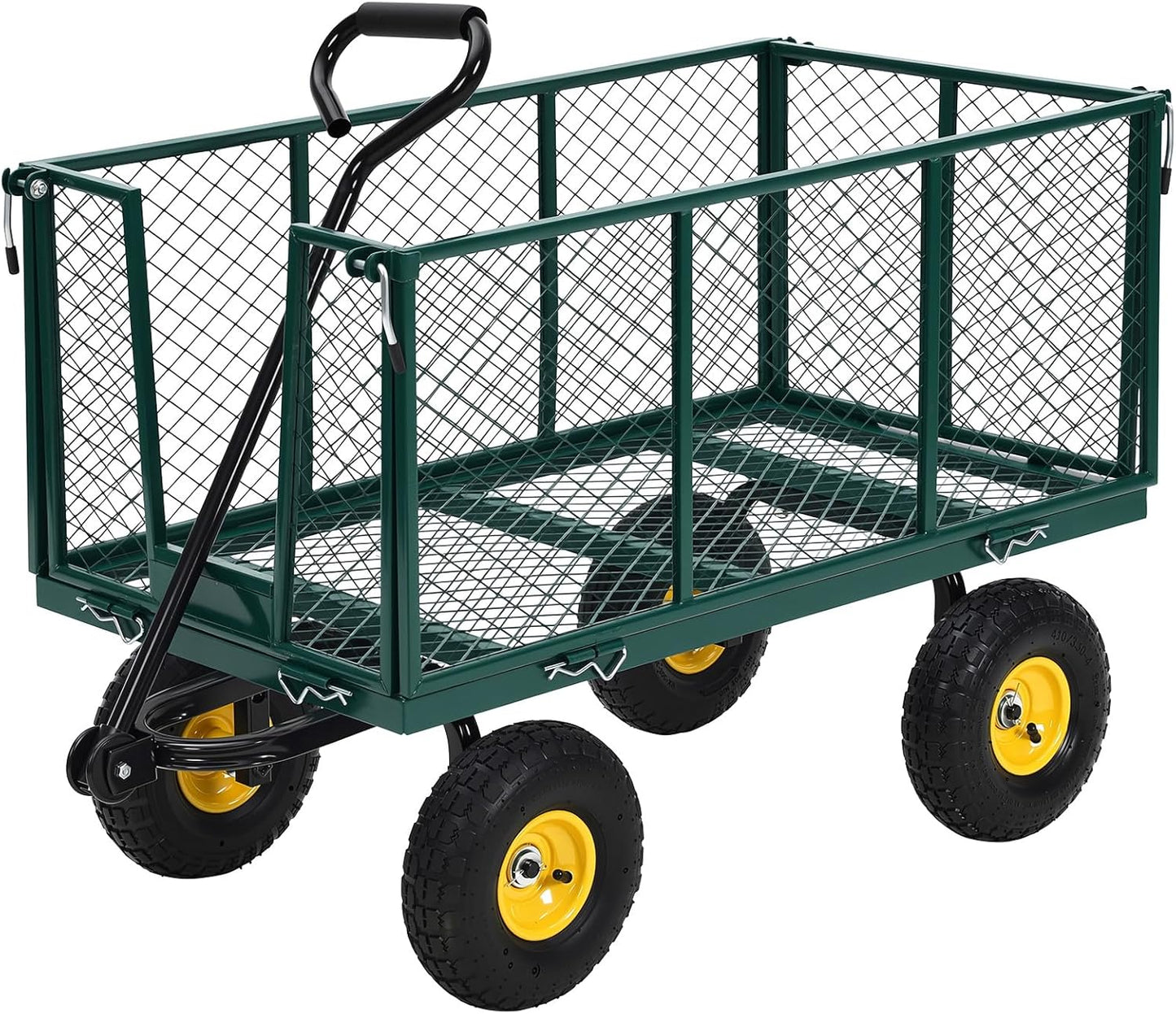 Heavy Duty Steel Garden Cart, 1100LBS Pullable Metal Garden Wagon with 10" Wheels, 180° Rotating Handle and Removable Sides for Outdoor, Farm, Yard, Beach ﻿