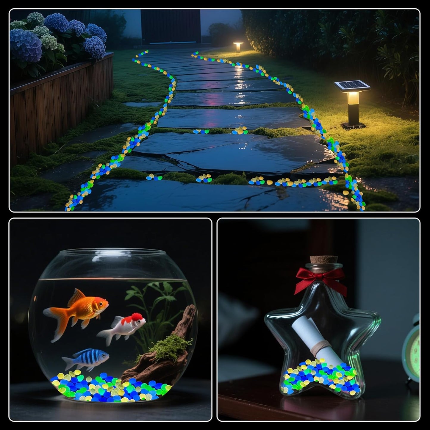 Glow in The Dark Rocks Outdoor Garden Pebbles Stones, 1.2Lbs Fish Tank Glow Rocks Resin Glowing Pebbles for Garden/Aquarium/Planter/Walkway/Driveway,Multi