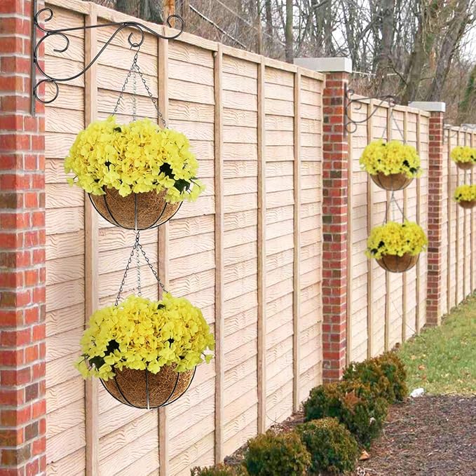 Hanging Plant Basket Flower Holder (2pack, 16 inch)-Metal Wire Round Hanging Basket Planter with Coco Fiber Liners for Plants Flower Pots Outdoor Garden Porch and Balcony Decor