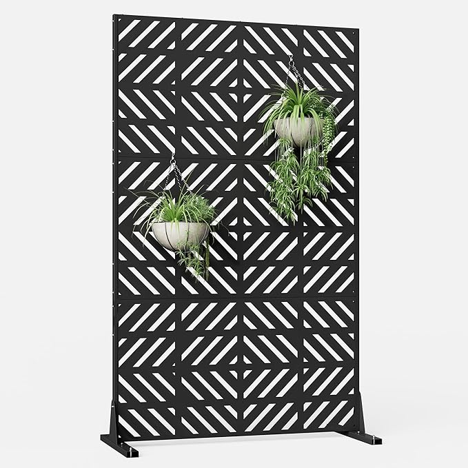 Metal Privacy Screen for Outdoor Freestanding Privacy Screens, 72" H x 44" W Decorative Privacy Wall Panels with Stand, Patio Balcony Screens for Outside Outdoor Divider Deck Porch Garden and Indoor
