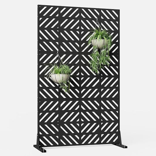 Metal Privacy Screen for Outdoor Freestanding Privacy Screens, 72" H x 44" W Decorative Privacy Wall Panels with Stand, Patio Balcony Screens for Outside Outdoor Divider Deck Porch Garden and Indoor
