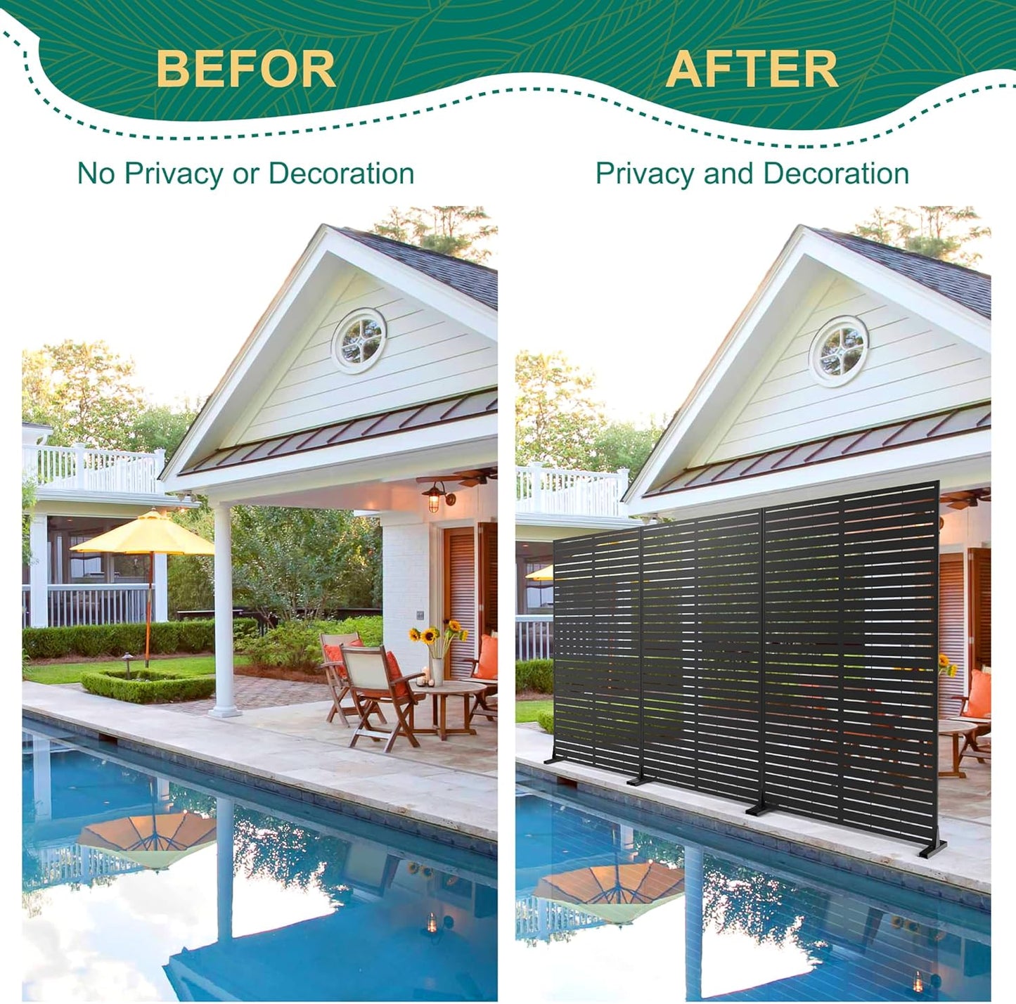 72" H×44" W Metal Privacy Screen Outdoor Privacy Screen Freestanding, Outdoor Privacy Screens and Panels for Patio Lawn Deck, Outdoor Privacy Panels Decorative Privacy Fence(Consists of 5 Panels)