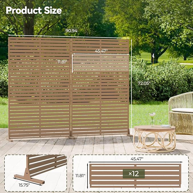 Privacy Screen Outdoor Freestanding Fence Panel, 72" H×47" W HDPE Decorative Screen Panel with Stand & 6 Panel, Air Conditioner Fence, Privacy Panels for Patio, Balcony, Garden, Backyard