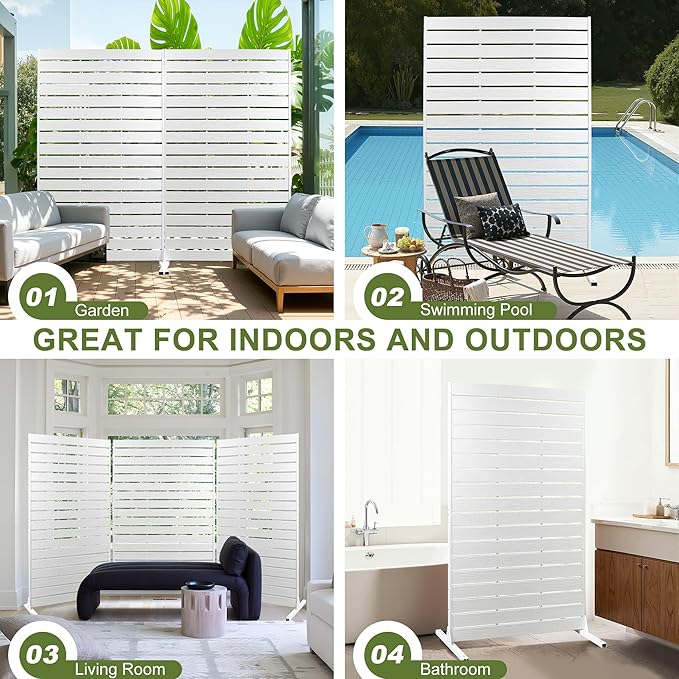 NicBex Privacy Screen Outdoor Freestanding Privacy Screen Fence, 72" H Fence Panels with Metal Stand, HDPE Indoor Decorative Divider for Pool, Garden, Apartment, Bathroom, White