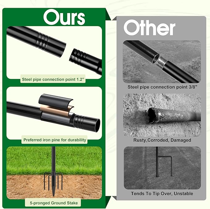 XDW-GIFTS Upgraded Garden Flag Holder Stand with Shepherd Hook for 28'' x 40'' Flags 60 in Heavy Duty Yard Flag Post Stake with 2 Spring Stoppers and 1 Clip for Outside (Without Solar Lights & Flag)