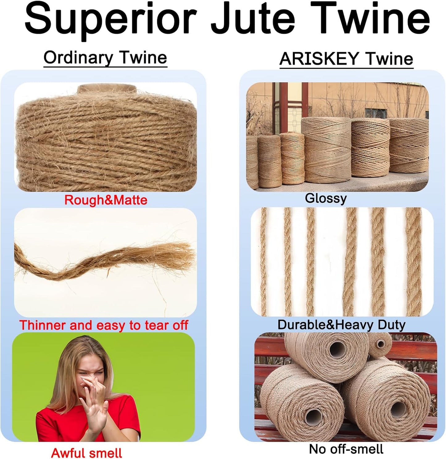 ARISKEY Natural Jute Twine 4mm,328 Feet String Rope for Crafts Suitable for DIY and Weaving Projects,Gardening Purposes and Outdoor Heavy-Duty Use