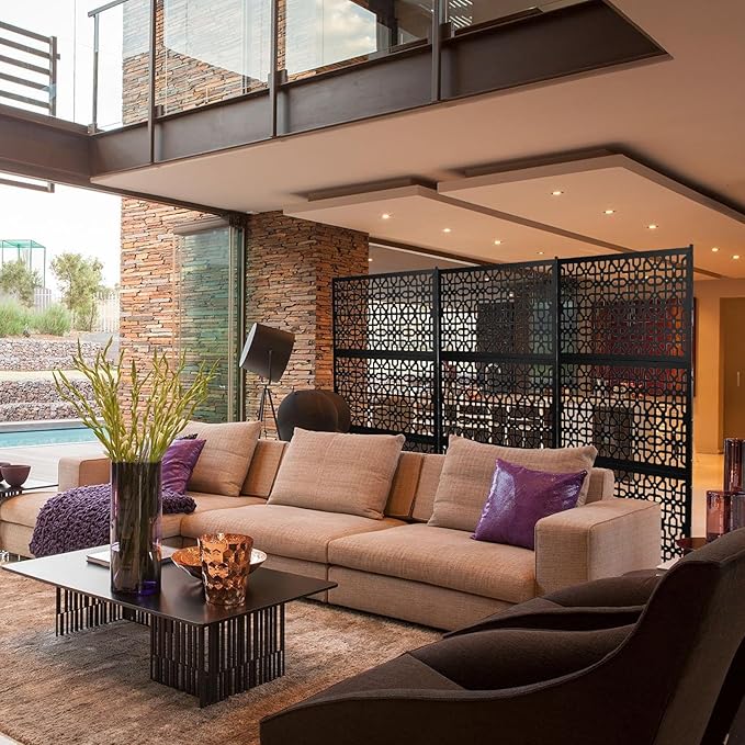 6.5FT Outdoor Metal Privacy Screen, Outdoor Privacy Panels, Freestanding Privacys Fence with Sturdy Stands, Durable Steel for Patio for Courtyard, Balcony, Garden and Other Indoor Places