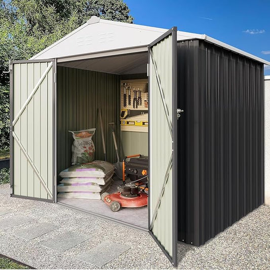 Greesum 6x4FT Outdoor Storage Shed, Utility Tool Shed Metal Storage Garden Shed with Door & Lock for Patio Storage, Gray
