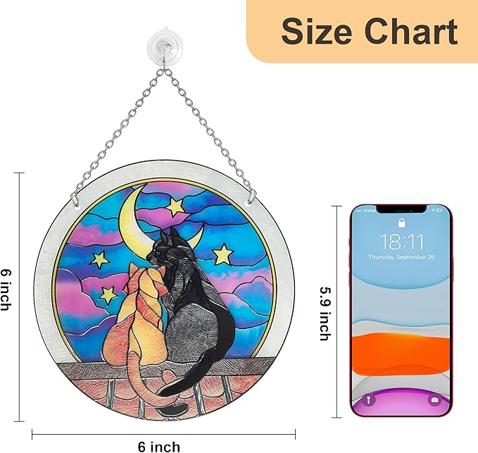 Cat Sun Catcher Stained Glass, 6 * 6inches Suncatcher for Window, Cat and Dog Patterns Sun Catcher Glass,Cat Mom Gifts