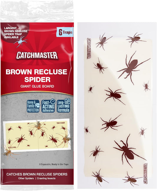Catchmaster Brown Recluse Spider Giant Glue Boards 6Pk, Adhesive Bug Catcher, Insect, Scorpion, Cricket, Cockroach & Spider Killer for Home, Bulk Glue Boards for House & Garage, Pest Control for Home