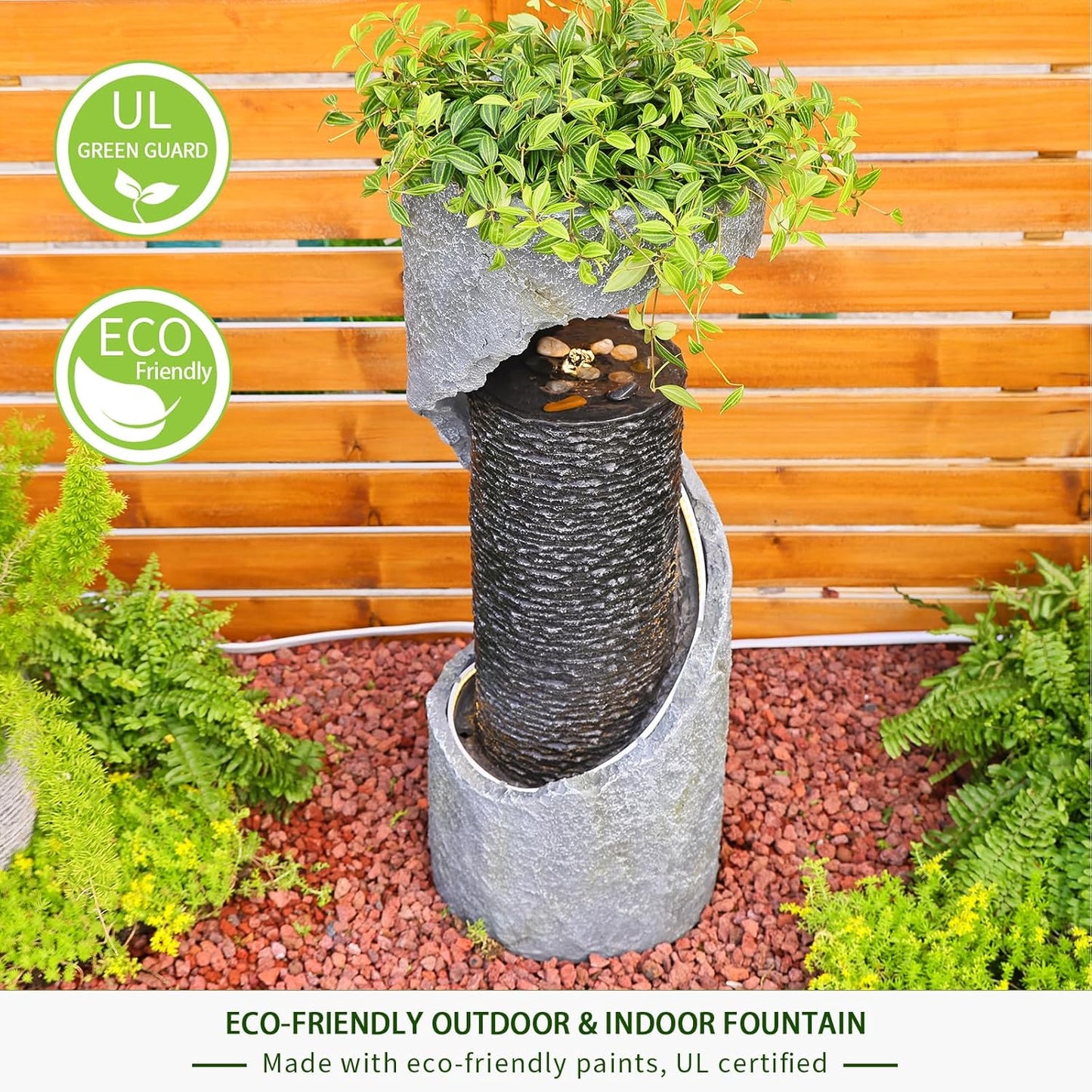 Water Fountain Outdoor 35.4" H Modern Outdoor Fountains and Waterfalls Flooring Standing Indoor Fountain with LED Lights and Pump for Garden, Patio, Deck, Backyard, Porch and Home Art Decor