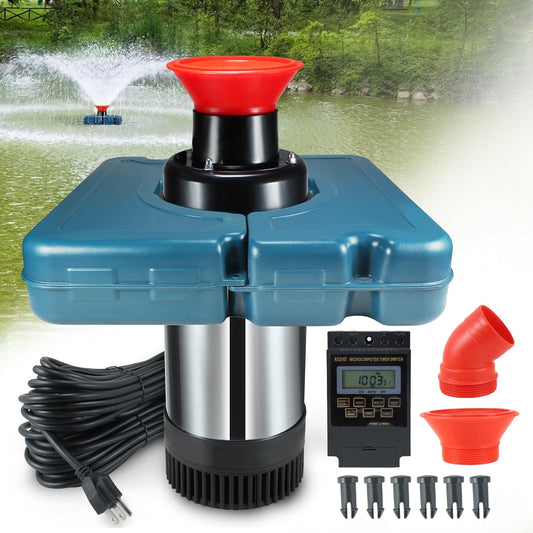Goldlife Pond Fountain Aerator, F2-2 1HP 750W 110V Stainless Steel Floating Fountain With 100 Feet Power Cord, Aerating Fountain Pond Cascade Pump for Small Large Ponds Lake Jet System
