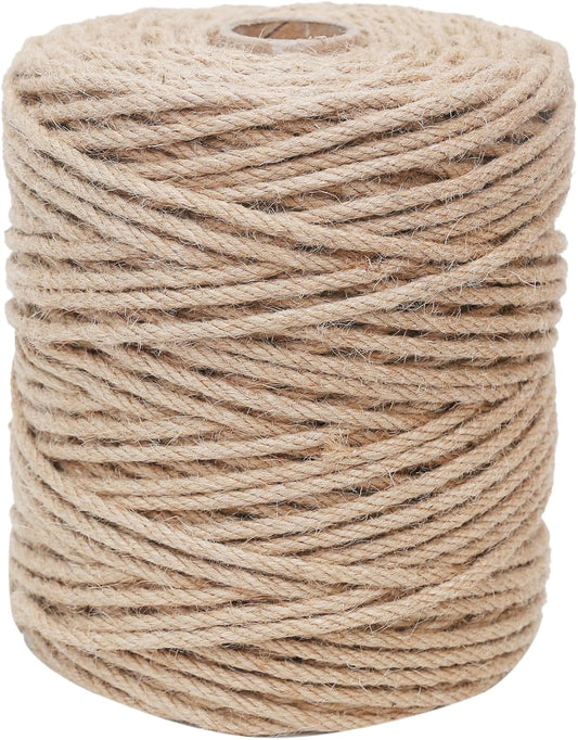 Natural Jute Twine 656ft 6mm,4Ply Twisted Thick Twine Rope Strong Jute String Roll for Crafts Gift Wrapping Gardening Home Decor Bundling Cat Scratching Post