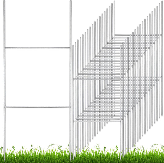 30 Pcs H Stakes for Yard Signs 24'' x 10'' Metal Heavy Duty H Frame Lawn Wire Stakes Weatherproof Metal Sign Holder Bulk for 4mm 5mm Corrugated Signs Board Guidepost Yard House Garden Decor