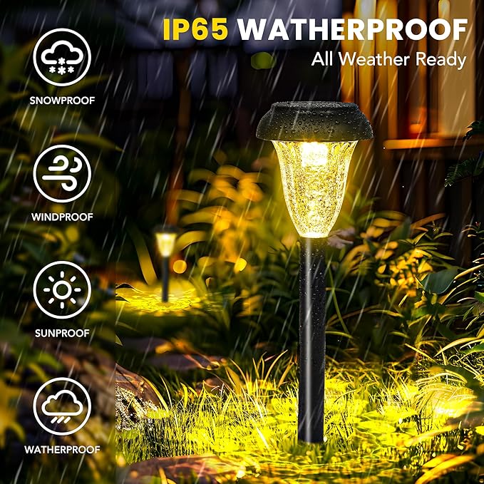GIGALUMI 16 Pack Solar Lights Outdoor Waterproof, Warm White Pathway Light Solar Powered, Landscape Lighting, Garden Lights for Decor, Patio, Garden, Yard, Pathways, Walkways
