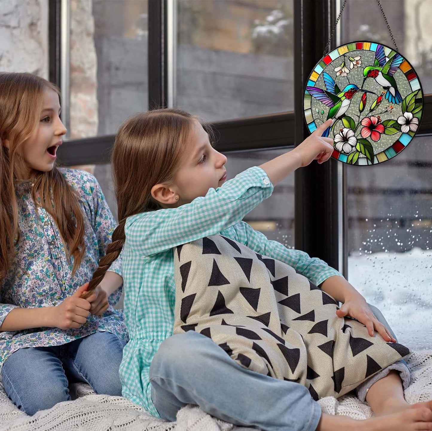 Hummingbird Sun Catcher Stained Glass Window Hanging Hummingbird Decor Gifts Bird Suncatcher for Window Decor Handmade Sun Catcher Decoration for Garden Home Housewarming Gifts