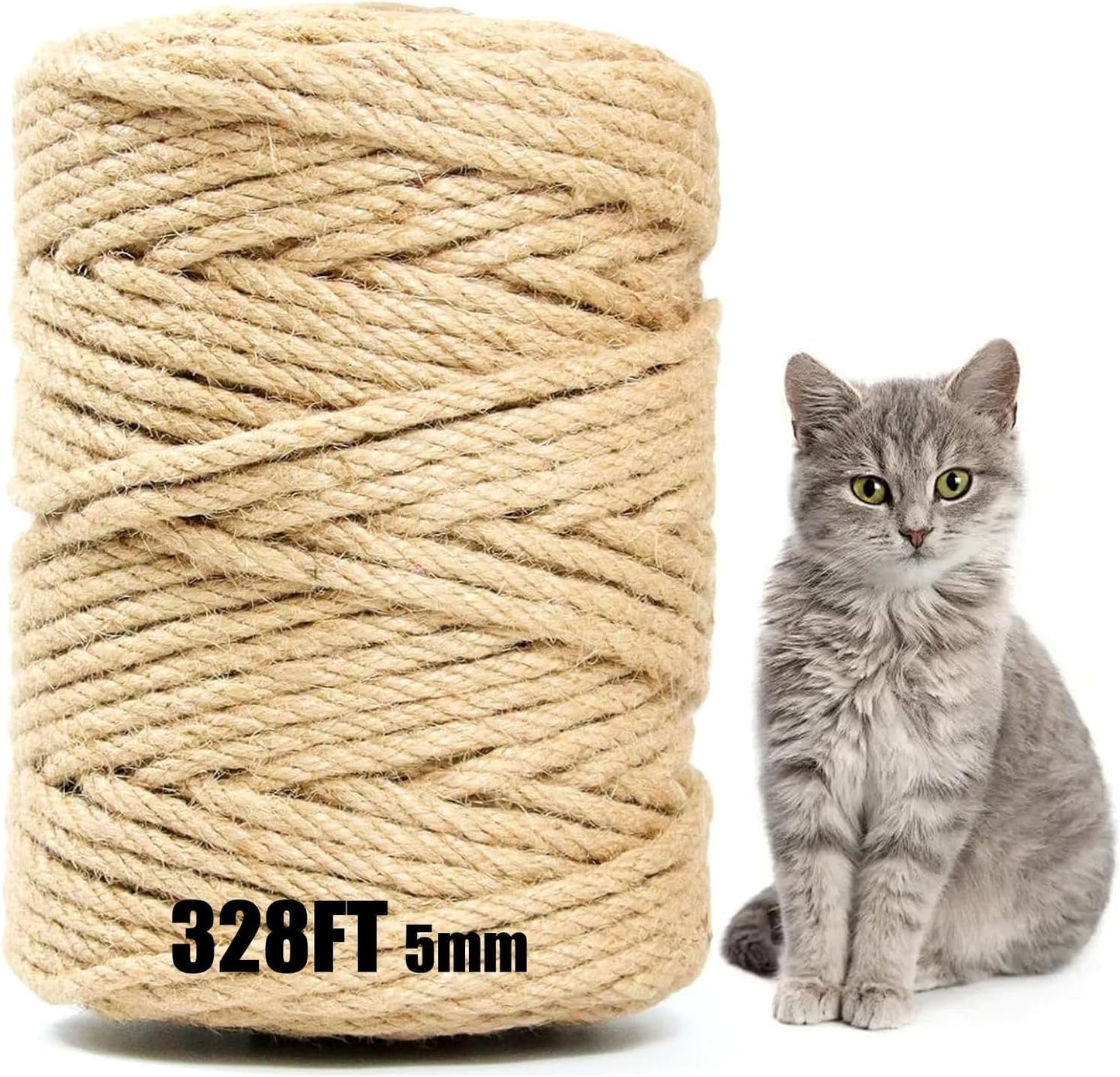 Jute Twine String 5mm x 328FT – Extra Long Natural Twine for Garden, Crafts, Bundling, Packaging & Cat Post Repair