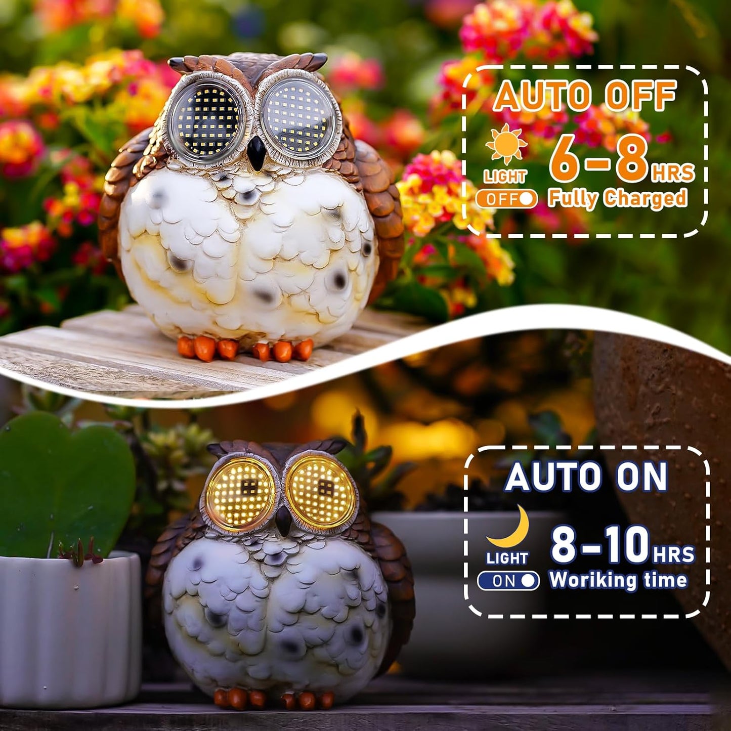Solar Garden Owl Statue with Moving LED Eyes, Owls Figurine Outdoor Decorations Sculpture for Patio, Yard, Lawn, Porch, Home Ornament, Christmas Housewarming Gifts for Women Mom