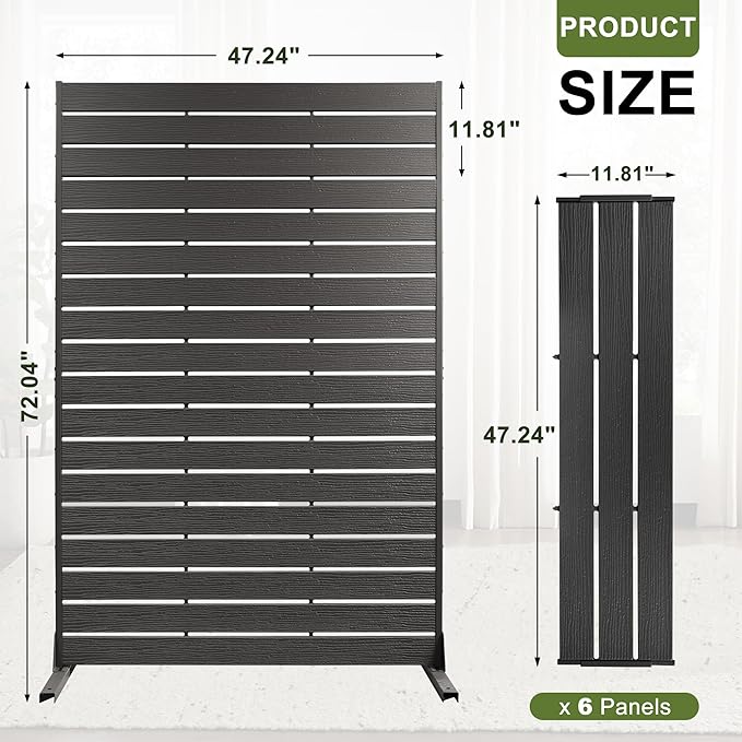 NicBex Outdoor Privacy Screen, 72" H x 47" W Privacy Screen Fence, Black Freestanding Fence Panels with Metal Stand, HDPE Indoor Decorative Divider for Balcony, Pool, Garden, Bathroom