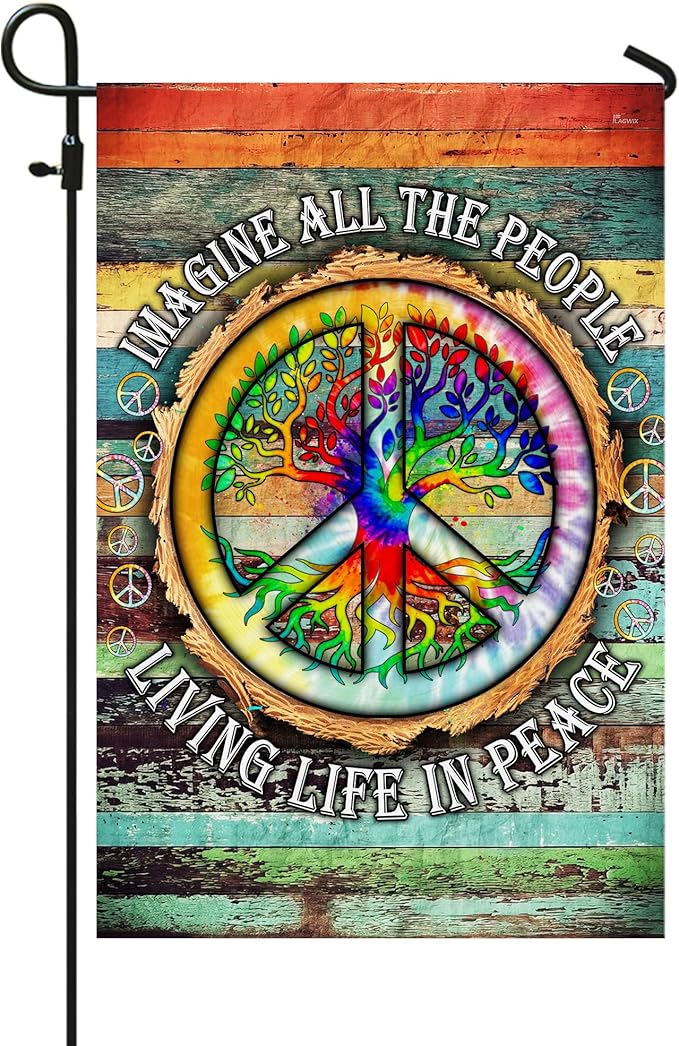 FLAGWIX American Flag, Peace Sign Hippie Flag, Imagine All The People Living Life In Peace - 4th of July Decorations, Garden Flag 12x18 - USA Flags Premium Polyester, Decorative Indoor Outdoor Flag