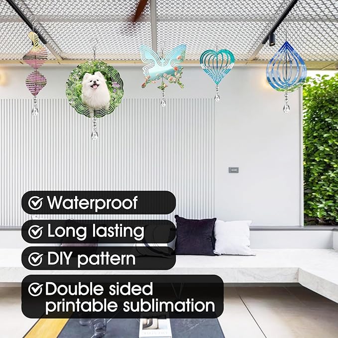 Sublimation Wind Spinner Blanks 8 Inch 4 Pack Wind Spinners Sublimation Blanks with Crystal Pendant Aluminum Metal Wind Spinners for Yard Garden Indoor Outdoor Window Porch Decoration（Butterfly