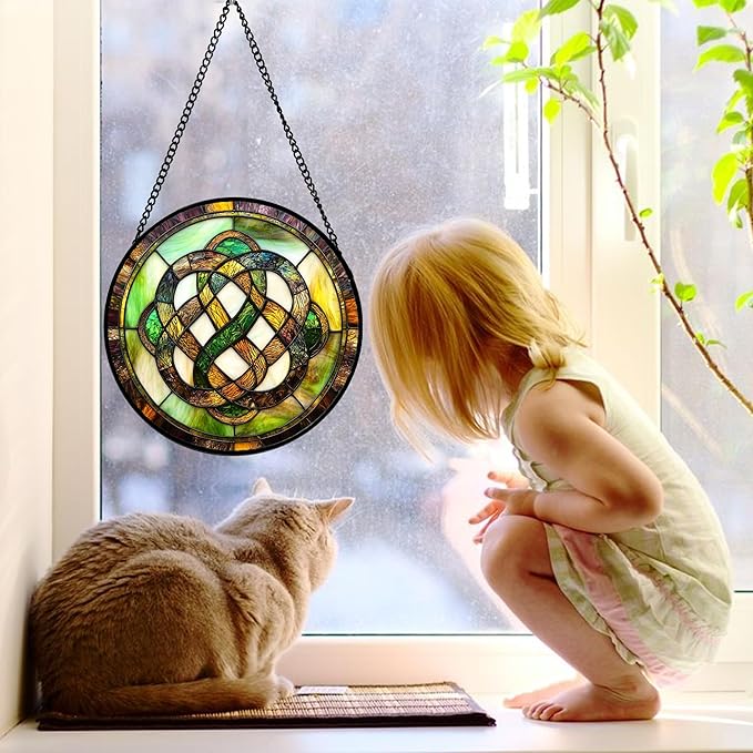 Stained Glass Window Hanging, Tiffany Abstract Totem Sun Catchers Colorful Glass Panel Bless Suncatcher Decor for Birthday for Women, Men, Wife, Aunt, and Mom 7.8 in