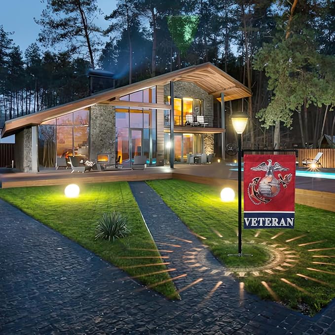 Navy Garden Flag Stand Holder with Solar Light Garden Flag Pole With American Flag Gifts Lawn Yard Flag Holder Stake for Flag Outdoor Lawn Décor