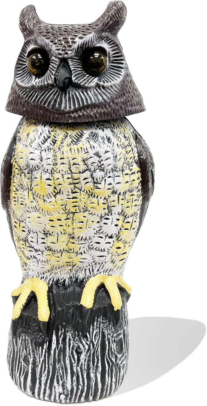 GIFTEXPRESS Owl Scarecrow Decoy - 17" Tall Solar Powered Rotating Head, Sound & LED Lights Pest Deterrent - Motion Sensing Bird & Rodent Repellent Statue - Outdoor Fake Scare Crow for Yard & Gardens