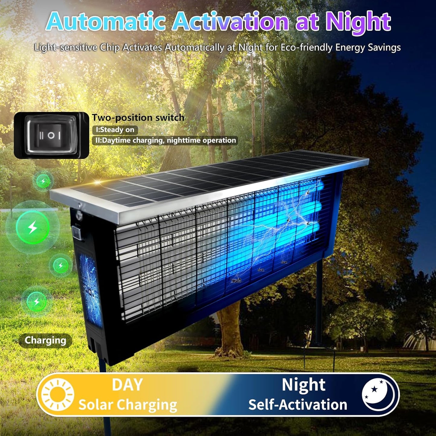 Powerful Large Solar Bug Zapper Outdoor for 4000 sq.ft, Rechargeable Mosquito Zapper with High Powered, Cordless Solar Fly Zapper for Patio Garden Backyard RV Camping Pond with 18W Solar Panel