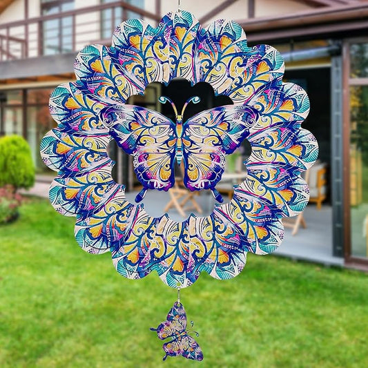 TUOKING Butterfly Wind Spinners Outdoor for Yard and Garden Decor 3D Hanging Wind Sculpture 12 Inch Stainless Steel Wind Spinner Decoration Worth Gift for Women