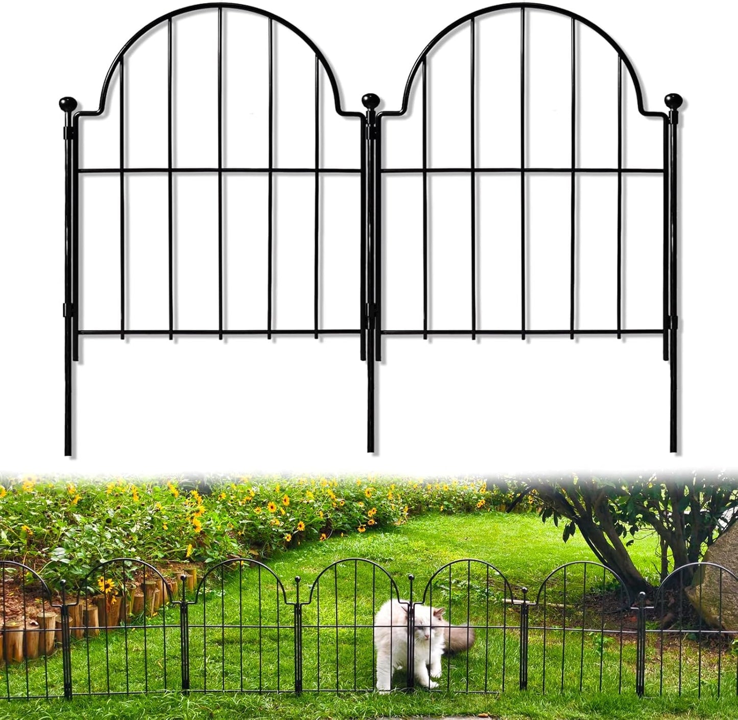 Garden Fence, 22 in(H) x 10.83 ft(L) Arched Rustproof Metal No Dig Fence Garden Fence Border, Ground Stake Animal Barrier Fence for Rabbit Dog, Outdoor Decor for Yard & Patio