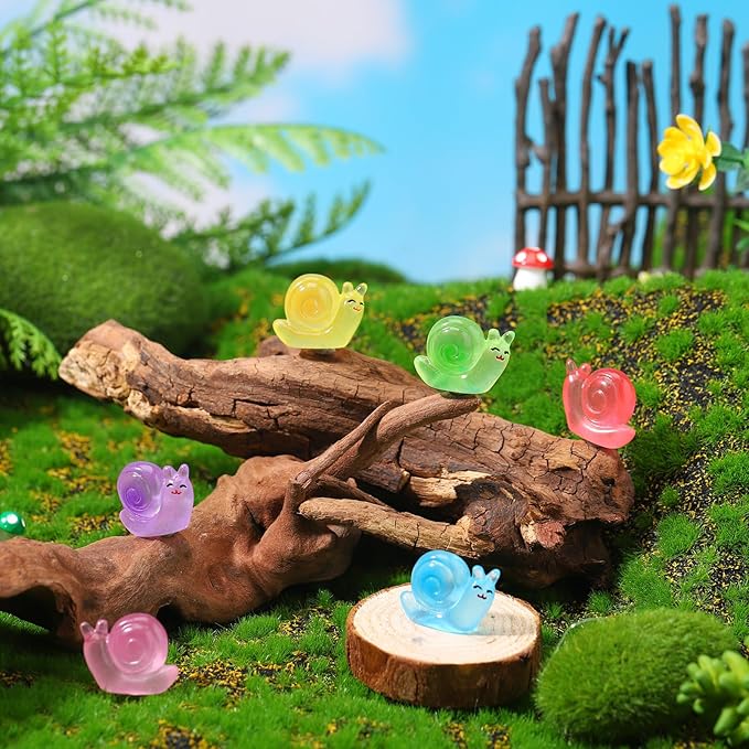 180 Pcs Luminous Resin Snail Miniatures Mini Animals Figures Cute Snail Figurine Fairy Decor Animal Ornament for Garden Landscape Home Accessories Craft Cake Decoration DIY