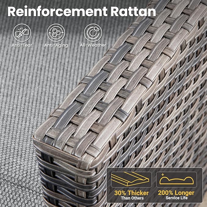 ovios 6 Pieces Patio Furniture Set with 54" Fire Pit Table, Outdoor Wicker Sofa with Comfy Cushions, All Weather High Back Rattan Couch Conversation Set, Dark Grey