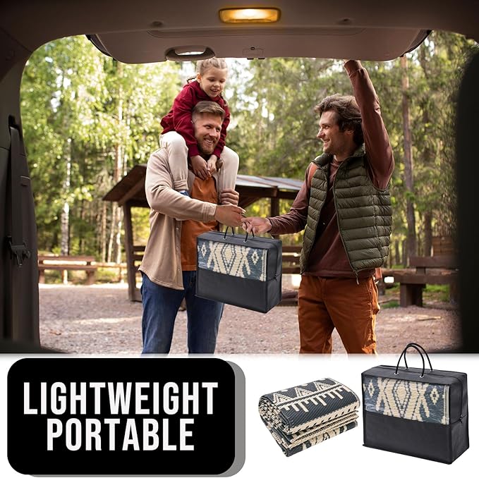 OLANLY Outdoor Rug Waterproof 4x6 ft, Reversible Outdoor Plastic Straw Rug, Boho Patio Rug, Indoor Outdoor Carpet, RV Mat Outside for Patio, Camp, Picnic, Balcony, Deck, Backyard, Black & Beige